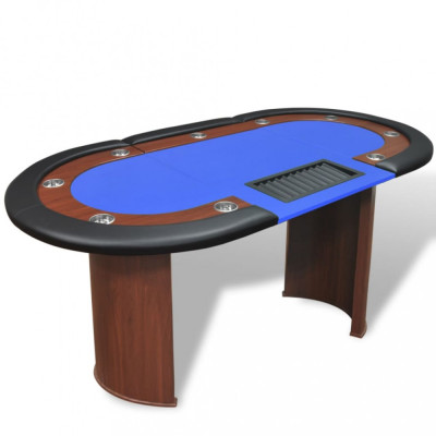 Masă Poker 10 persoane, zonă dealer și suport jetoane, albastru foto