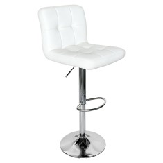 Scaun bar piele ecologica alba crom Kandy 44x44x92-113