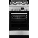 Aragaz AEG CKB56490BW, Mixt, 4 arzatoare , Siguranta plita, Aprindere integrata, Gratare fonta, Cuptor electric, SteamBake, AirFry, Timer, Grill elect