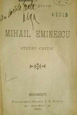 Autograf pe carte Eminescu: Studiul critic al lui N. Petrascu, Bucuresti, 1892 foto