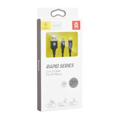 Cablu Date &amp;amp; Incarcare 2in1 Quick Charge - 1 Metru (Negru) Baseus CAML-SU01 foto