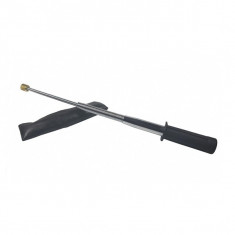 Baston telescopic din otel, 3 elementi, 47 cm, flexibil, elementi din arcuri, maner cauciuc, argintiu