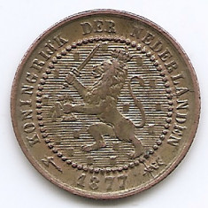 Olanda 1 Cent 1877 - Willem III / Wilhelmina , Bronz, 19 mm KM-107.1