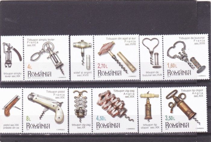TIRBUSOANE SERIE CU TABS PE STANGA,2017,Lp.2140g, MNH ** ROMANIA.