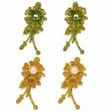 Cumpara ieftin Set 4 agrafe de par aurii si verzi 5 x 2 cm, model floral metalizat, 2 aurii + 2 verzi, accesorii elegante pentru coafuri