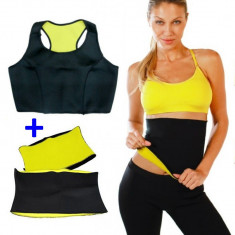 Set Fitness Bustiera + Centura Hot Shapers din Neopren pentru Slabit si Modelare Corporala, Marimea M foto