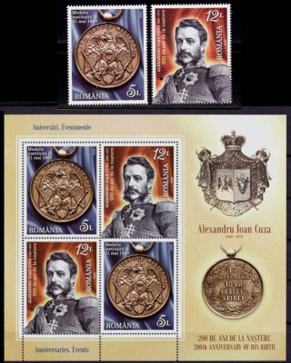 RO 2020,LP 2278 + a,&amp;quot;200 ani A.I.Cuza&amp;quot; MNH ,serie + colita , nominal 51 Lei foto