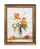 Cumpara ieftin Tablou impasto vaza cu flori pictat manual inramat, Puritate, 45x35cm ulei pe panza, Valentin Pop