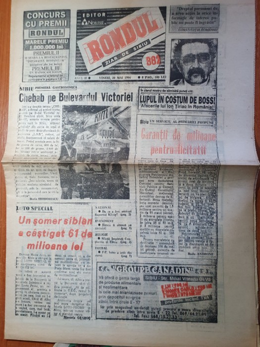 ziarul rondul-ziar de sibiu 20 mai 1994