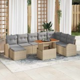 VidaXL Set de Dining pentru Grădină 9 Piese cu Perne Bej din Rattan Poly și Acacia