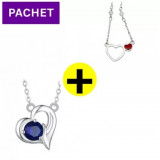 Pachet promo colier din argint inima cu piatra albastra + colier heart shape