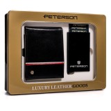 Set Cadou Barbati Peterson: Portofel Piele Naturala + Husa Chei Auto RFID, Cutie Cadou Eleganta