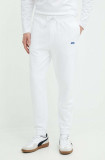 Hugo Blue pantaloni de trening din bumbac culoarea alb, neted