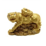 Statueta Feng Shui Tigru auriu cu Broasca raioasa - 10cm,TT27