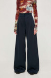 MAX&amp;Co. pantaloni femei, culoarea bleumarin, lat, high waist 2416780000000, Max&amp;Co.