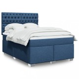 VidaXL Pat box spring cu saltea, albastru, 140x200 cm, textil