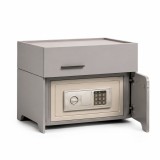 Noptieră cu Seif Electronic Integrat, Compartiment Securizat, Gri-Bej