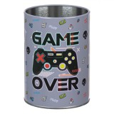 Suport Pixuri Metalic, Game Over, Culoare Gri, Diametru 8cm, &Icirc;nălțime 10cm, Oem