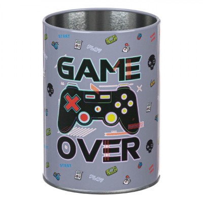 Suport Pixuri Metalic, Game Over, Culoare Gri, Diametru 8cm, &amp;Icirc;nălțime 10cm foto