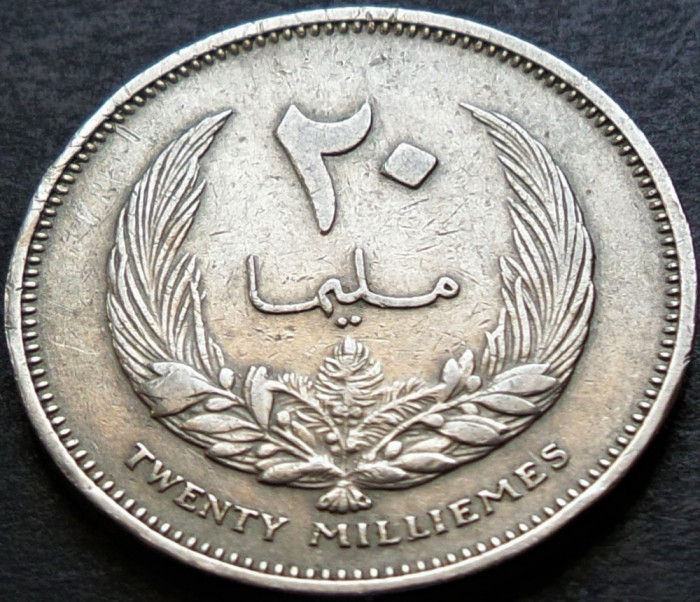 Moneda exotica 20 MILLIEMES - LIBIA, anul 1965 *cod 2492 = IDRIS 1