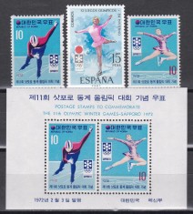Coreea de Sud 1972 - Jocurile Olimpice de iarnă - Sapporo, Serie + Colita, MNH