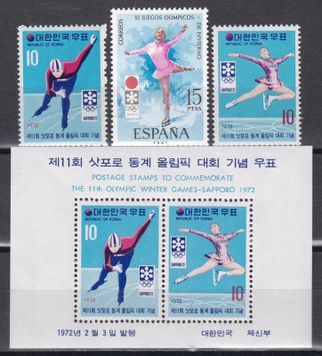 Coreea de Sud 1972 - Jocurile Olimpice de iarnă - Sapporo, Serie + Colita, MNH foto