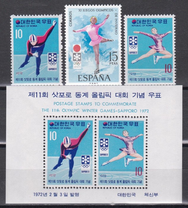 Coreea de Sud 1972 - Jocurile Olimpice de iarnă - Sapporo, Serie + Colita, MNH
