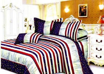 Lenjerie de pat matrimonial cu husa elastic pat si fata perna dreptunghiulara, Star, bumbac mercerizat, multicolor foto