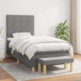 vidaXL Pat box spring cu saltea, gri &icirc;nchis, 90x200 cm, textil
