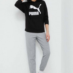 Puma bluză femei, culoarea negru, cu glugă, imprimeu 530074