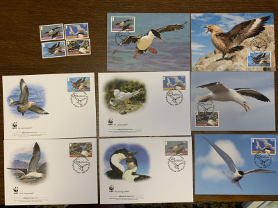 South Georgia - pasari de apa - serie 4 timbre MNH, 4 FDC, 4 maxime, fauna wwf foto