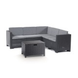 Set Mobilier Gradina Leziter City Corner Colt 5 Locuri Plastic Efect Ratan Grafit 188cm