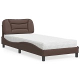 Cumpara ieftin Pat cu saltea, maro, 90x200 cm, piele ecologică