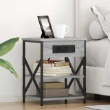 vidaXL Cabinet de noptiere cu stație de &icirc;ncărcare cu raft sonoma gri
