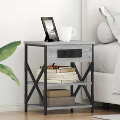 vidaXL Cabinet de noptiere cu stație de &icirc;ncărcare cu raft sonoma gri 859521