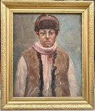 Toader Schipor 1962 Tablou Portret de T&acirc;năr Bucovinean pictura ulei inramat 45x52 cm
