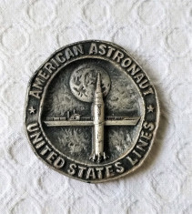 Placheta veche American astronaut - United States Lines, placheta de colectie foto