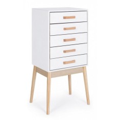 Comoda 5 sertare lemn alb natur Ordinary 43x30x88 cm