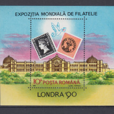 ROMANIA 1990 LP 1236 EXPOZITIA MONDIALA DE FILATELIE LONDRA COLITA MNH