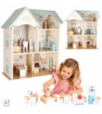 Casa de Papusi din Lemn cu Mobilier si Figurine 56 cm Menta