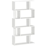 HOMCOM Bibliotecă Asimetrică &icirc;n Formă de S cu 5 Niveluri și 10 Rafturi Deschise, 80x24x159 cm, Alb | Aosom Romania