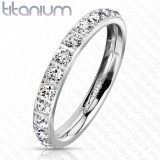 Inel din titan &icirc;n culoare argintie - zirconii strălucitoare rotunde, 3 mm - Marime inel: 59