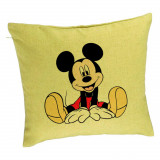 Perna Decorativa, Model copii Mickey Mouse, 40x40 cm, Verde, Husa Detasabila, Burduf