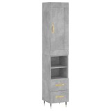 Dulap inalt, gri beton, 34,5x34x180 cm, lemn prelucrat