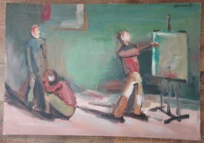 Tablou ulei pe panza Burnar Daniel (semnat) - atelier / figuri &amp;icirc;n studio &amp;mdash; 81 x 55 cm foto