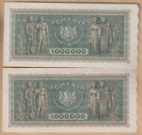 (3) 2 BANCNOTE ROMANIA - 1.000.000 LEI 1947 (1 MILION LEI) 16 APRILIE, REGALISTE, SERII CONSECUTIVE - AUNC