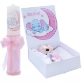Cumpara ieftin Set Cutie Trusou cu Lumanare, 9 Piese, &quot;Cu drag de la nasi&quot;, Roz Deschis, Elefant - TB182