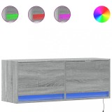 Cumpara ieftin Comoda TV de perete cu lumini LED, gri sonoma, 100x31x38 cm