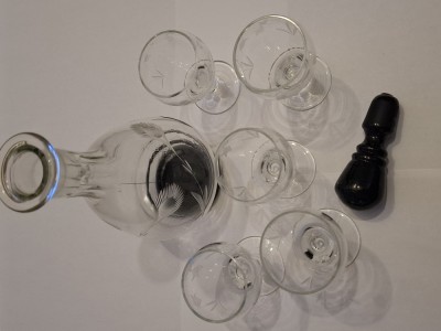 Decantor Cristal cu pahare, set vintage foto