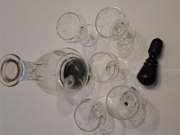 Decantor Cristal cu pahare, set vintage
